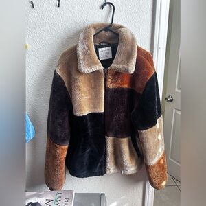 Oversized, patchwork zip coat